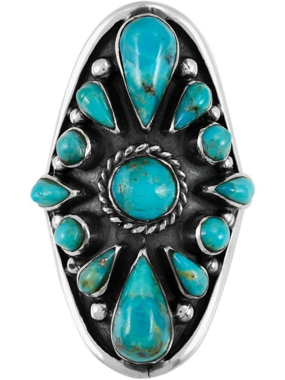 Turquoise Sterling Silver Ring, Genuine Gemstones, Adjustable Size 6-11 - Picture 7 of 8